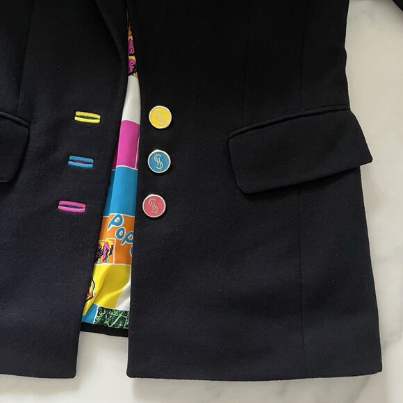 Louis Feraud VTG Wool Blazer Black Sz 8 Pop Art Eclectic grandpa quirky Jacket - Picture 8 of 15